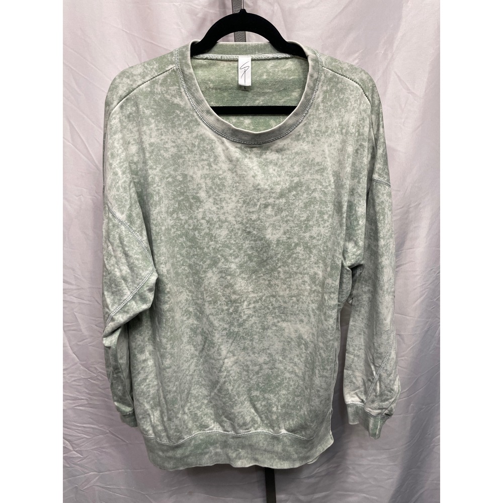 Womens Acid Wash Sweatshirt Pullover Crewneck Long Sleeve Green Size L